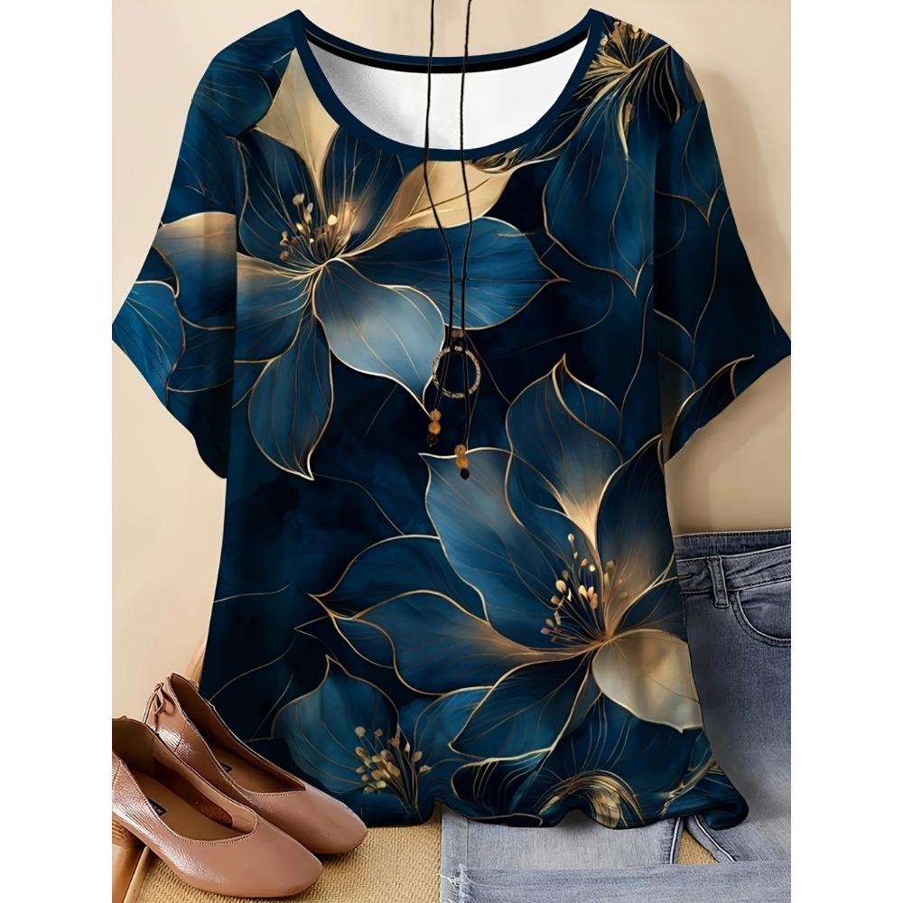 Summer Women's Floral T-Shirt 3D Print Loose Fit O-Neck Tees Comfortable Women's Clothing Casual Elegant Oversize Women's Tops
