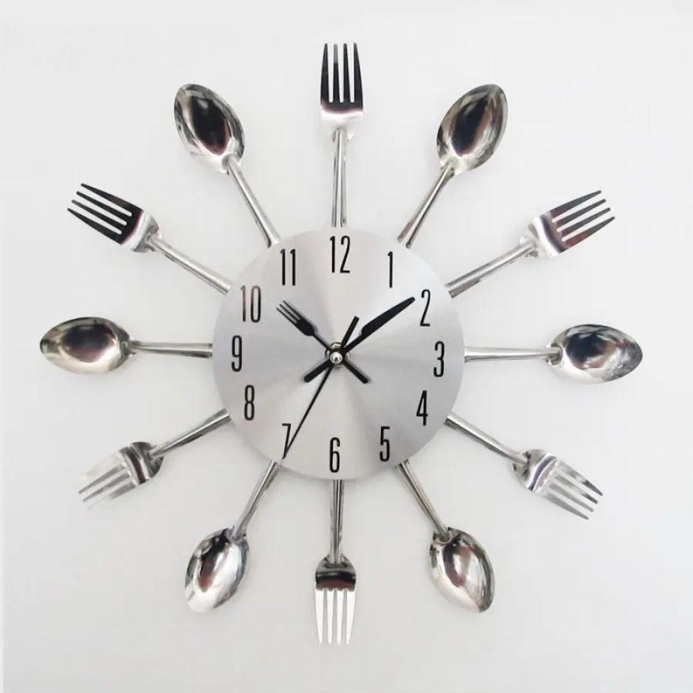 3D Spoon Fork Wall Clock Removable Metal Clock Household Decoration Decorative Horloge Restaurant