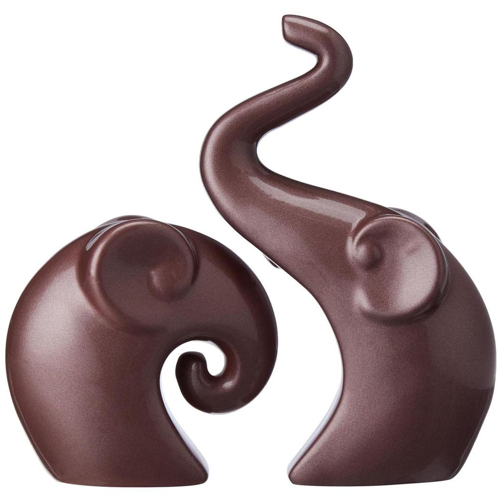 Lavish Rose Gold Home Decor Elephant Couple | Ceramic Figurines (Set of 2, Matte Rose Gold)