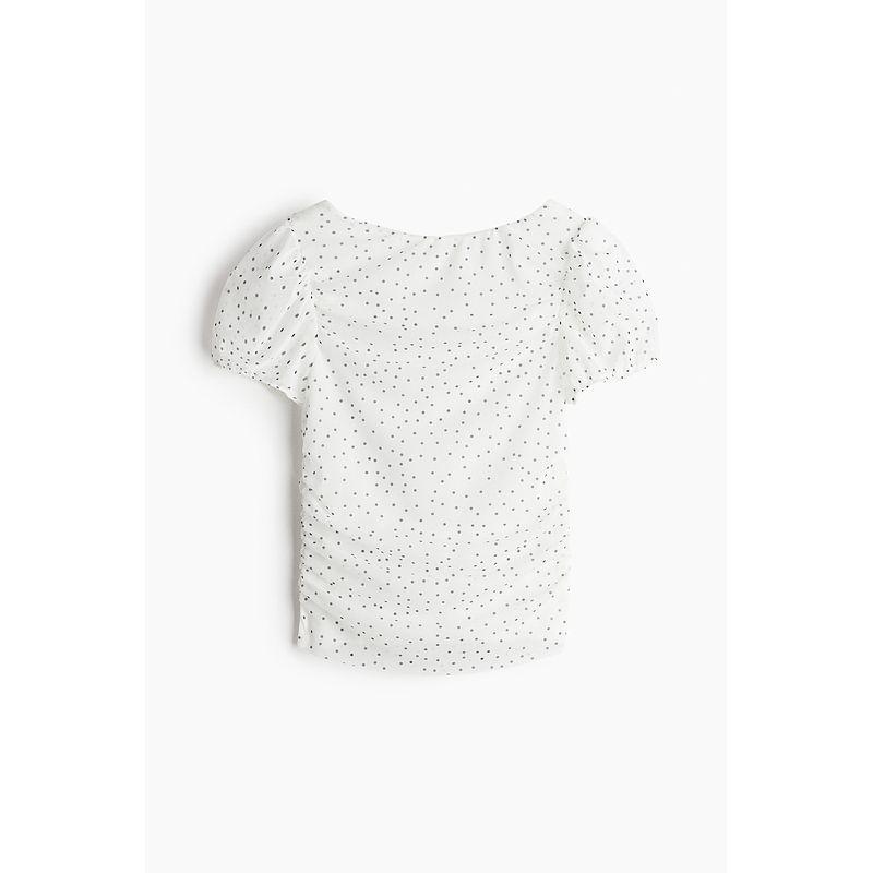 

HM Women s Clothing 2025 Spring and Summer New Arrival Draped Tops 1303081 White/Dot 155/80(XS)