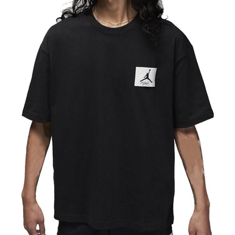 Jordan T-shirt a Maniche Corte Girocollo Patch Tinta Unita Uomo Top Nero DZ7314-010