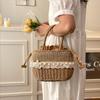 2025 New Desig Women Summer Handwoven Fashion Straw Handbags Lady Bohemia Retro Lace Rattan Tote Bag Travel Holiday Beach Bag