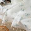 Tassel Trim Linen Floral Tablecloth Daisy Pattern Pastoral Style Tea Table Cover Lightweight Fresh Table Cover