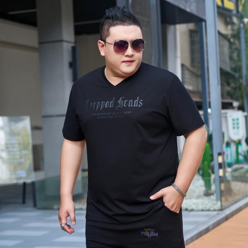 

Новая мужская футболка больших размеров с короткими рукавами из ледяного шелка, модная футболка большого размера, эластичная рубашка 260 фунтов 7XL чёрный