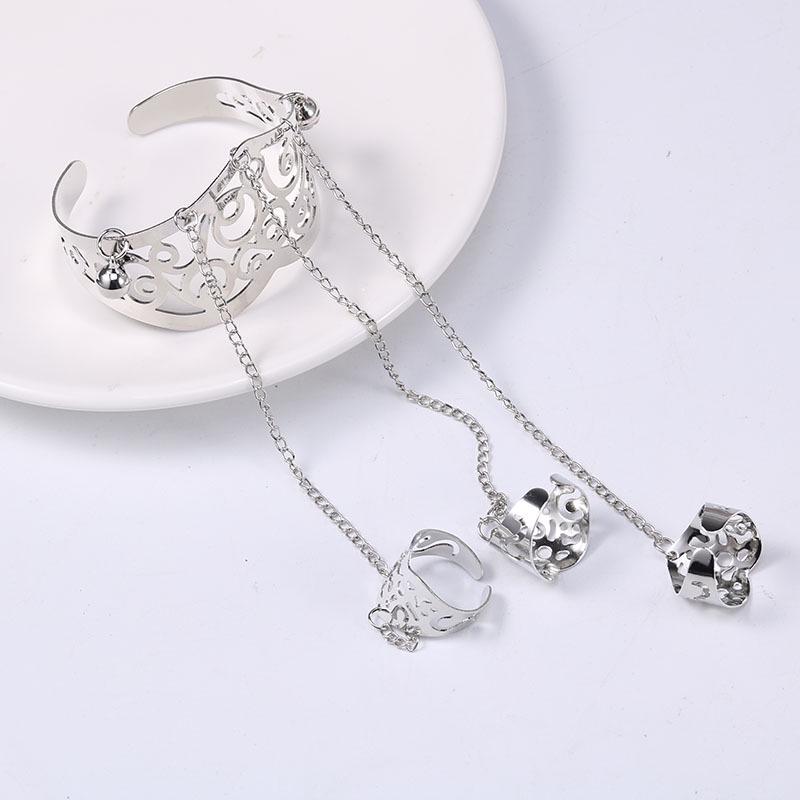 

Винтажный ажурный браслет и цепочка с кисточкой, кольцо на три пальца Adjustable Open серебряный