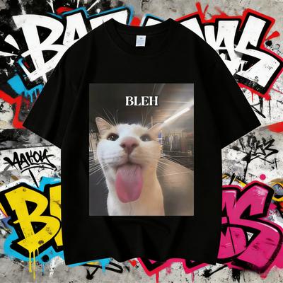 2025 Summer Bleh Funny Cat Meme Graphic T Shirts Men Women Clothing High Street Fashion Trend 100% Pure Cotton Printed T-shirt