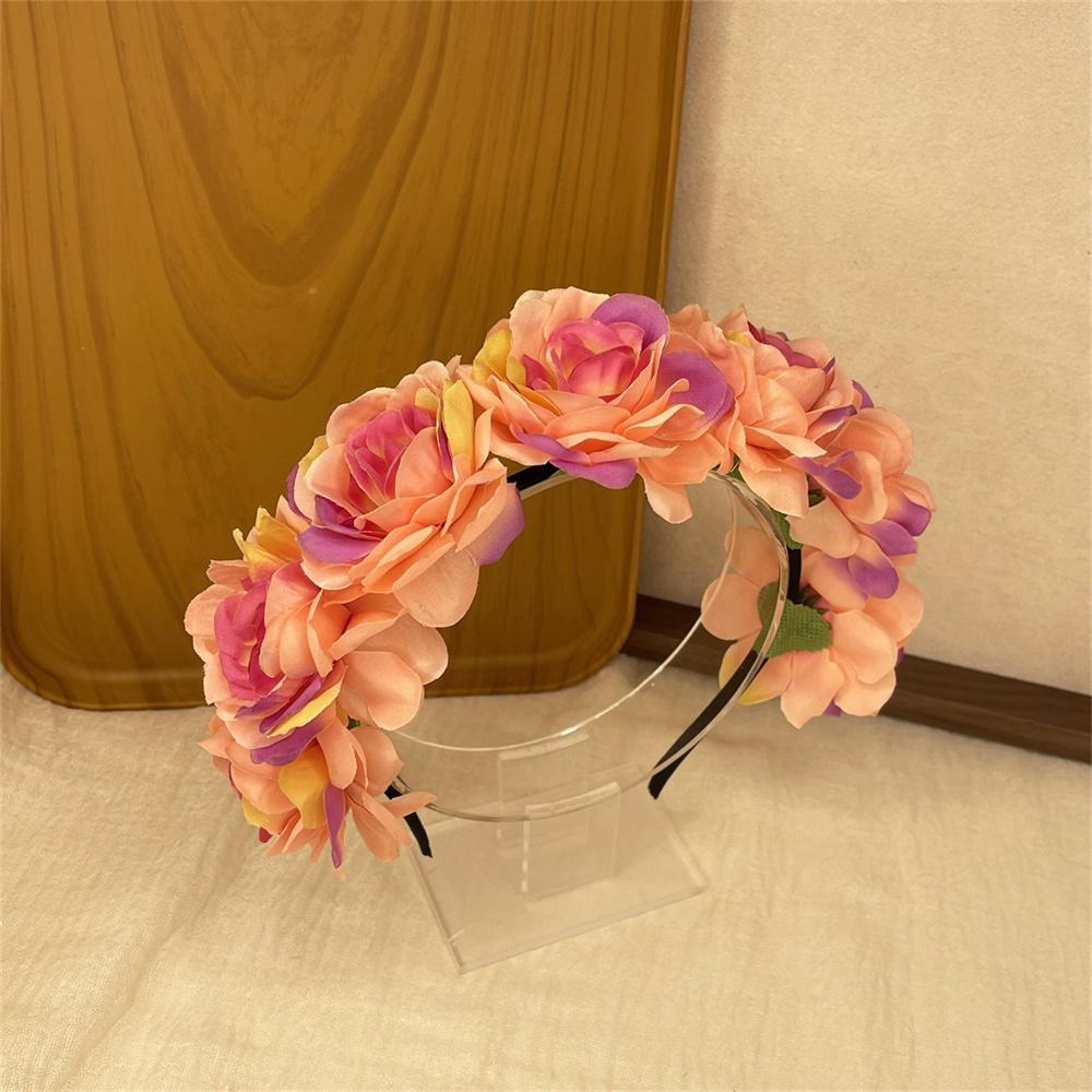 Imitation Rose Flower Headband Retro Fake Flower Decor Crown Headband Women Headpiece Hair Hoop Party Decor