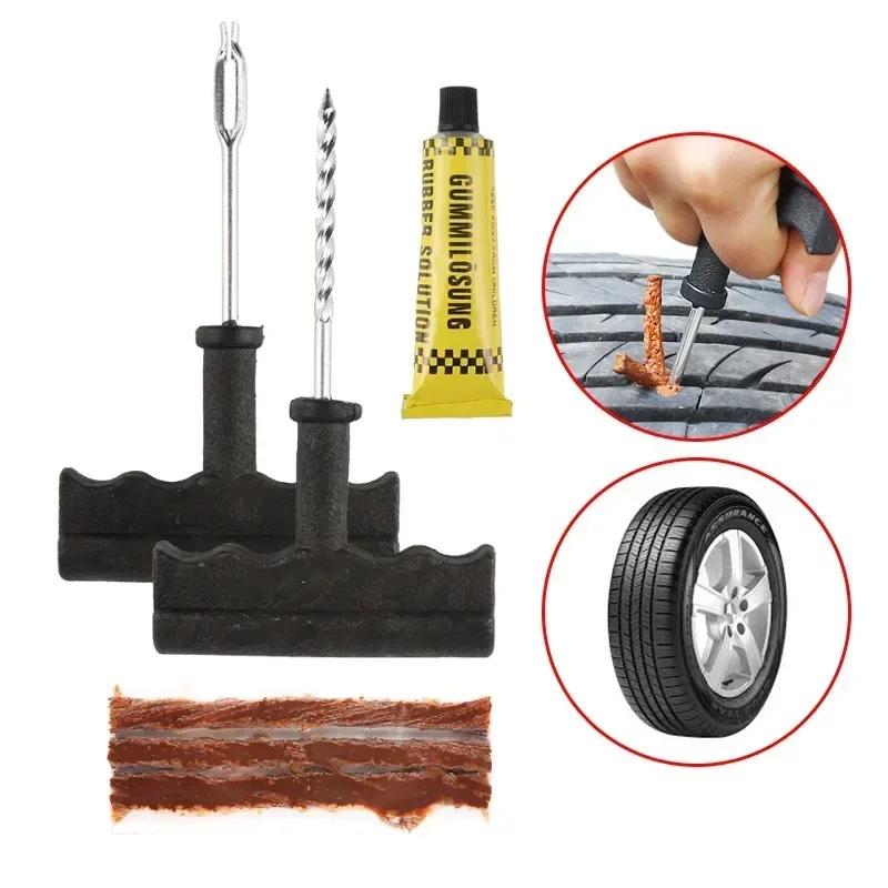 Car Tire Repair Tool Kit with Rubber Strips Tubeless Tyre Puncture Studding Plug Set Motorcycle Bike Truck Repair Accessories