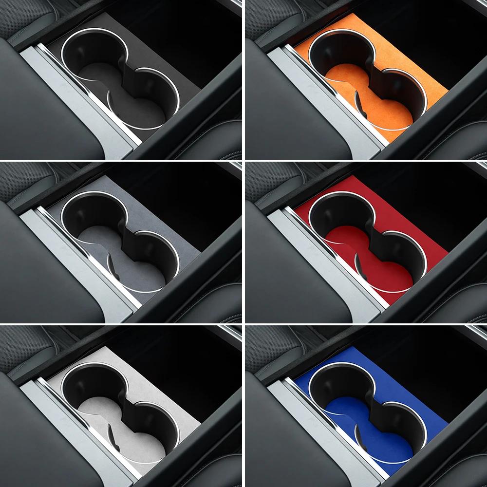 Italian Top Suede Central Console Water Cup Holder Trim Stickers for Tesla Model 3 Highland 2025 Model Y Juniper 2025-Up