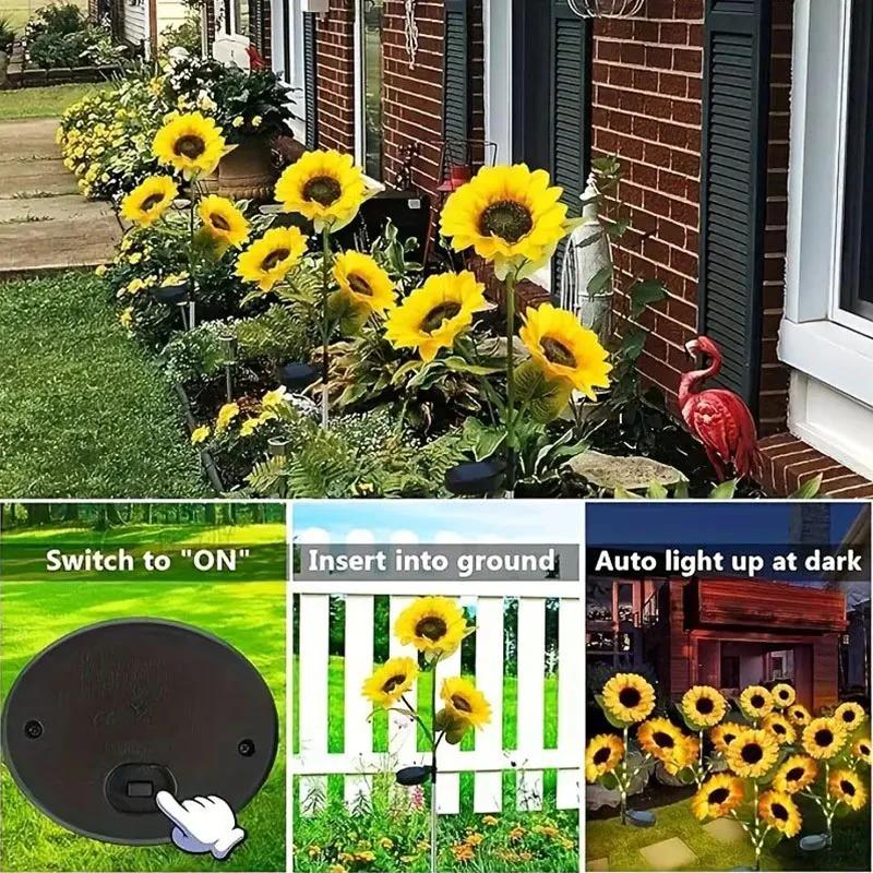 Outdoor Solar LED Garden String Light Landscape Decor 1/3 Head LED Solar Sunflower Lawn Yard Light Christmas Wedding Decoration