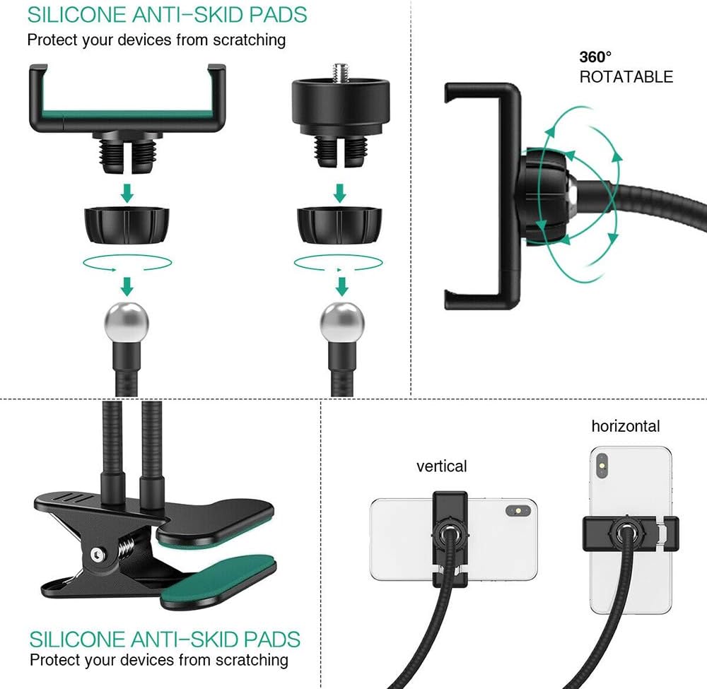 Dual Selfie Ring Light with Flexible Mobile Phone Holder Dimmable LED Ringlight for Live Streaming Video Conference Makeup light