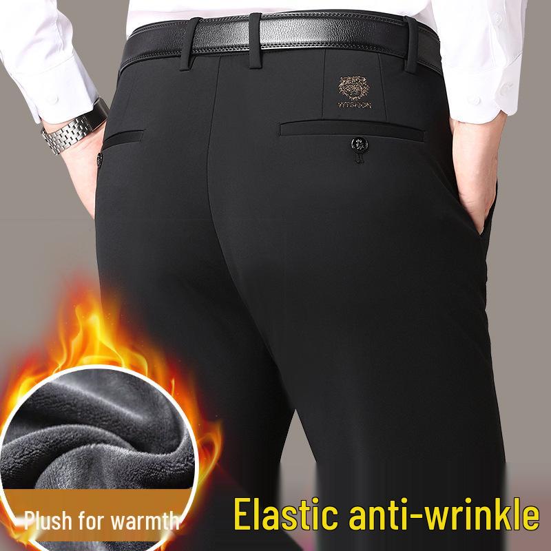 

Men s Thick Casual Pants with Tiger Embroidery - Stretch, Straight Leg, Wrinkle-Resistant, Business Dress Pants for Autumn/Winter. 40 чорний