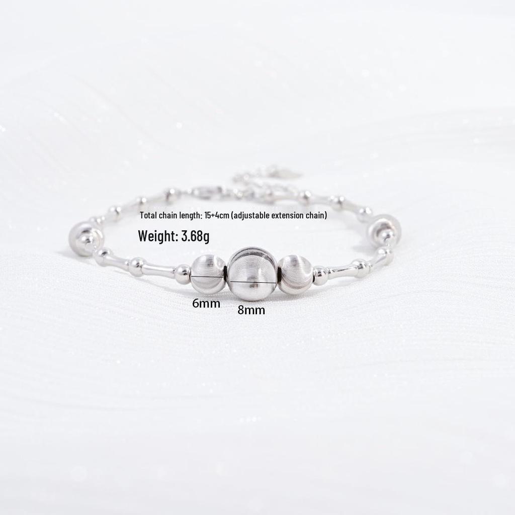925 Sterling Silver Cat's Eye Beaded Bamboo Bracelet for Women - Korean Style, Niche Design, Fashionable & Versatile S09