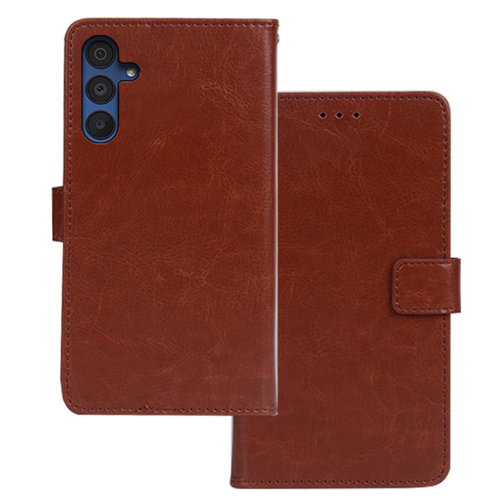 

IDEWEI For Samsung Galaxy A15 5G Leather Case with Crazy Horse Texture Wallet Stand Brown