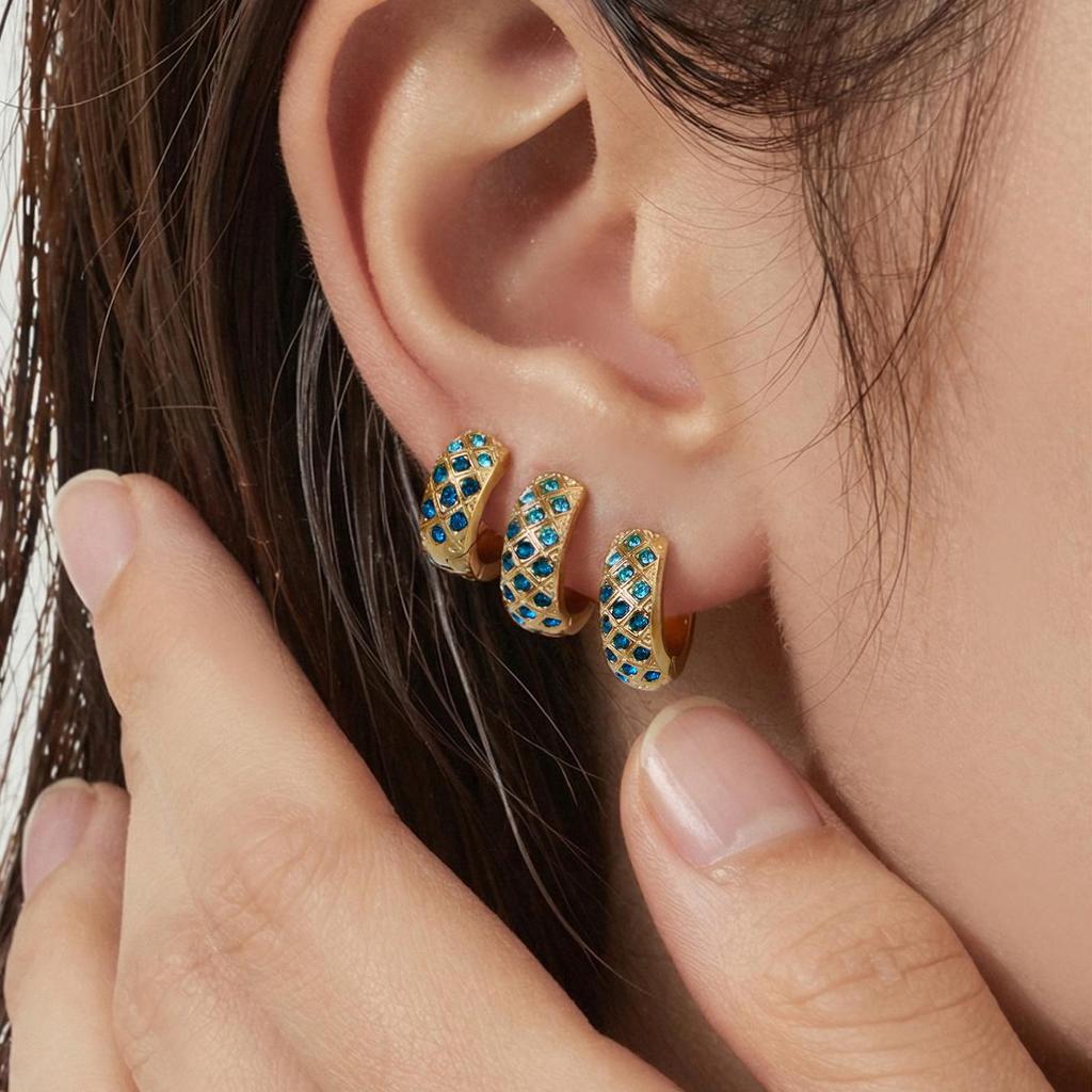 18k Gold-Plated Stainless Steel Plaid Zircon Earrings
