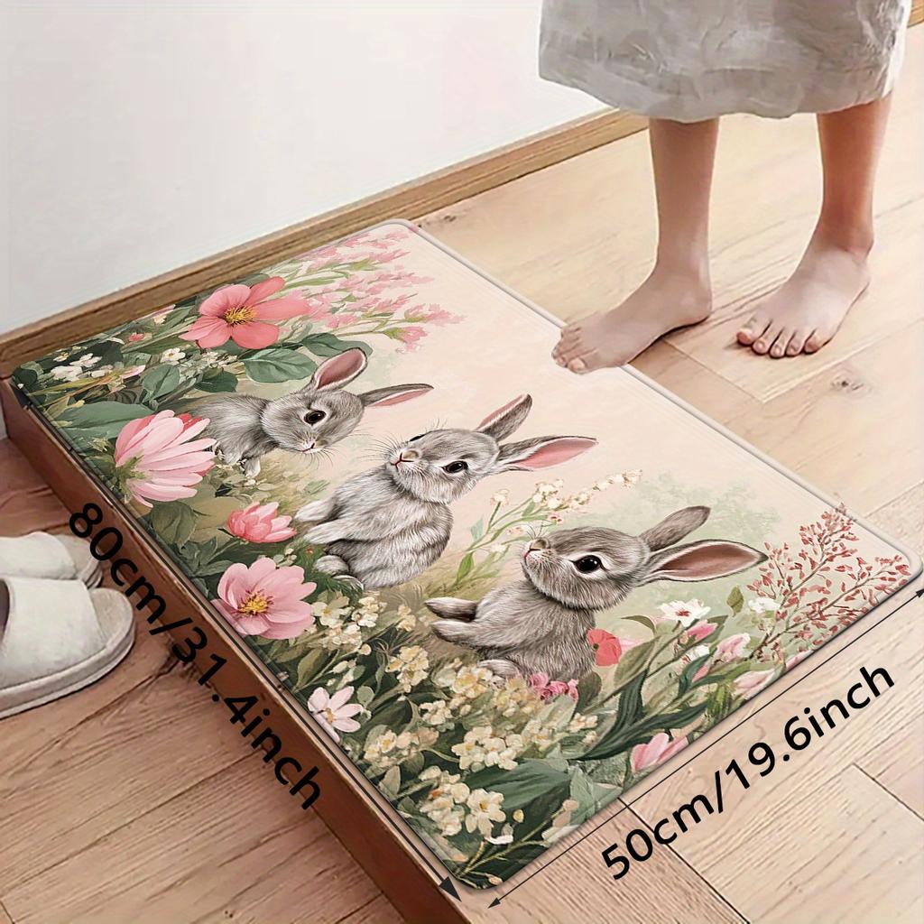 1 Τεμάχιο Κουζινάκια Αντι-Κόπωσης, με Εκτύπωση Λαγούς και Λουλούδια, Αδιάβροχο, Αντιολισθητικό, Πάχος με Μαξιλαράκι, Κουζινάκι Βαριάς Χρήσης Άνεσης για Όρθια Στάση για Κουζίνα