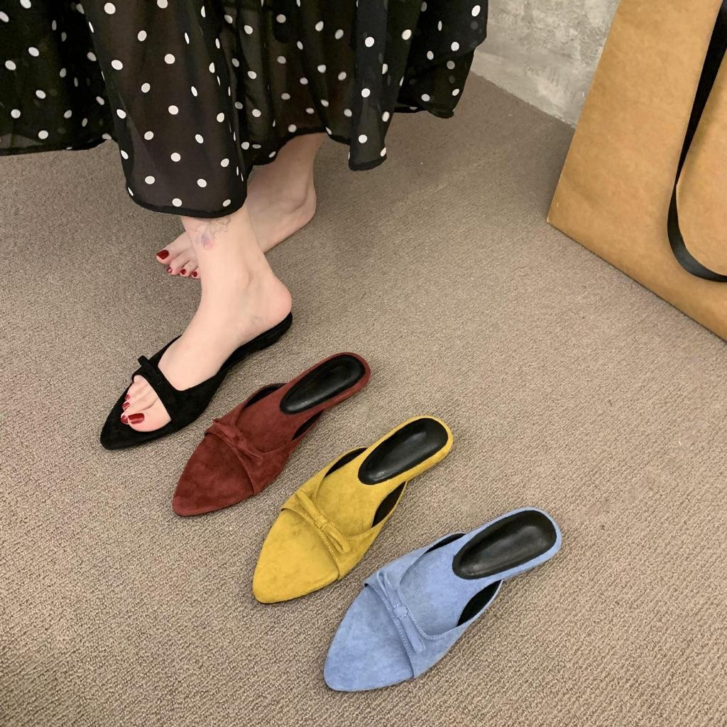 Low-heeled black bag head half slippers new spring casual versatile light mouth pointed temperament cool slippers women