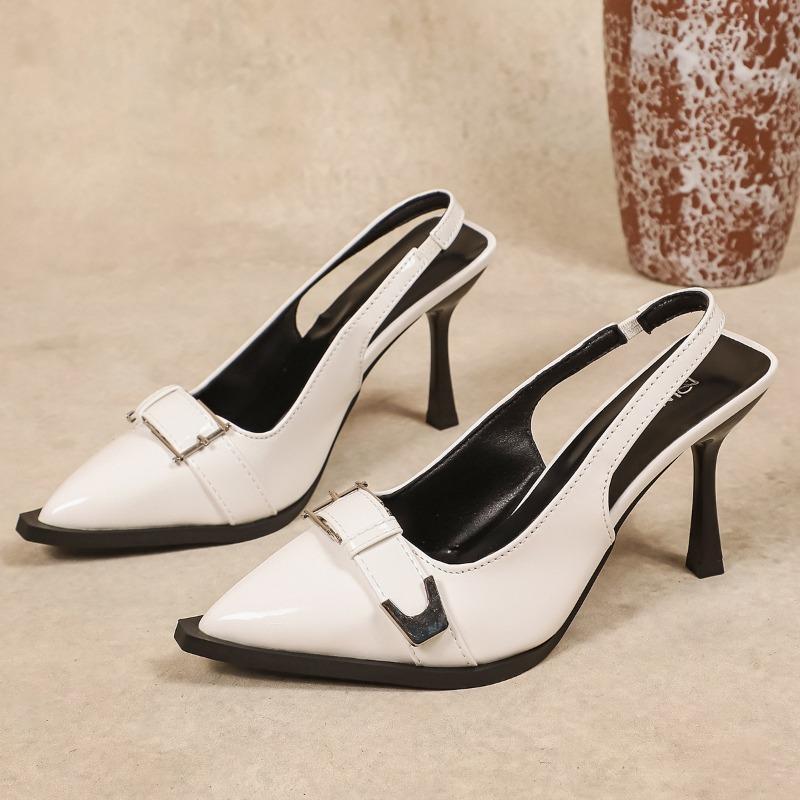 

Post-2026 Empty Baotou Sandals Pointed Toe Colorblock High Heel Sandals 42 білий