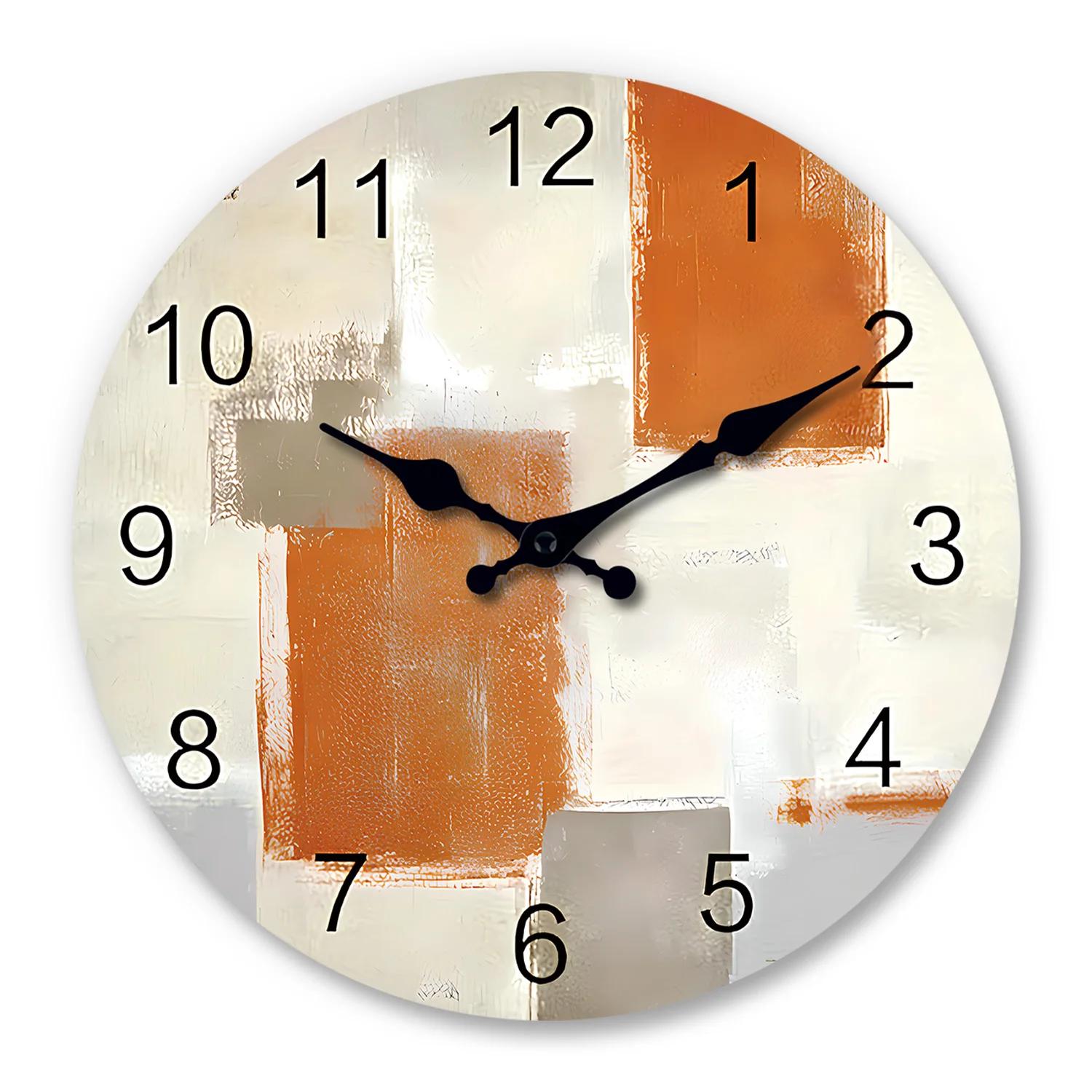 

Modern Art Abstract Orange Gray Pattern Wooden Wall Clock Living Room Bedroom Kitchen Home Decoration Wall Clock Silent Quartz 10 inch
