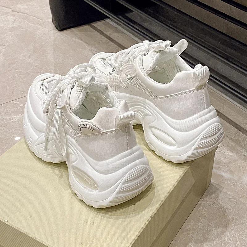 7.5CM New 2025 Summer Women Platform Sneakers Thick Bottom Breathable Mesh Casual Chunky Shoes High Heel Sports Dad Shoes Woman