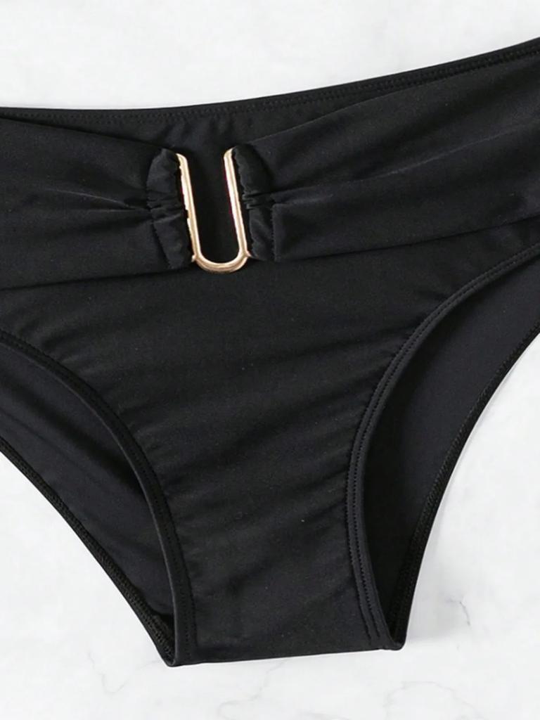 Solid Color High Waist Two Piece Swimsuit for Women U-neck Suspender Backless Bikini Set Beach Vacation Bathing Suit 2025 New