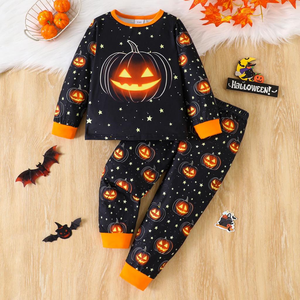 Cartoon Print Halloween Top Loungewear Set