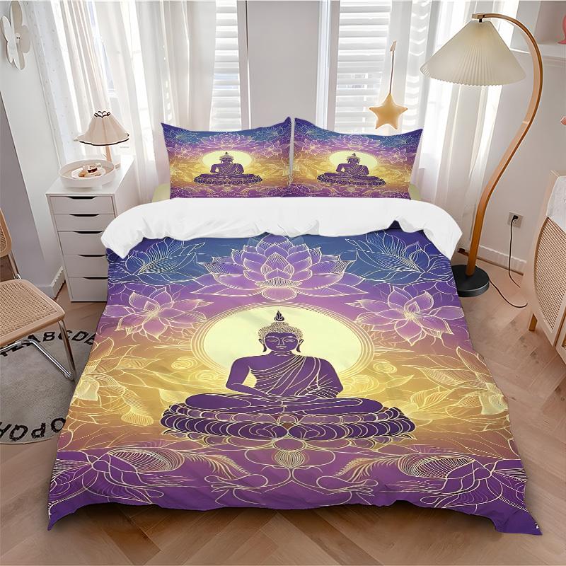 

3pcs Buddha Lotus Bedding Set, Includes 1 Comforter + 2 Pillowcases, Without Pillow Inserts, Soft Comfortable, Lightweight Breathable009 135x200cm