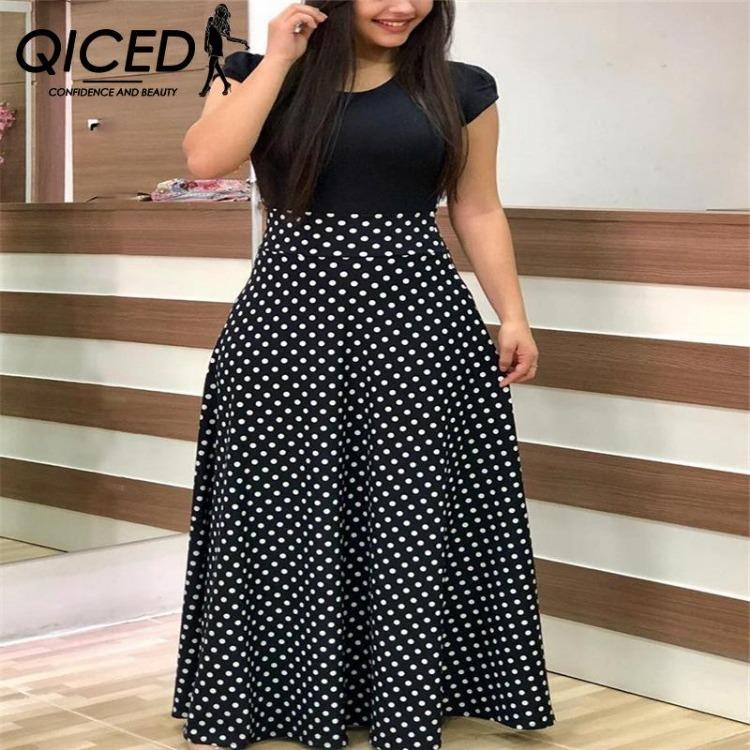 Women Summer Floral Print Bohemian Dress Big Swing Long Patchwork Short Sleeve O Neck Dress