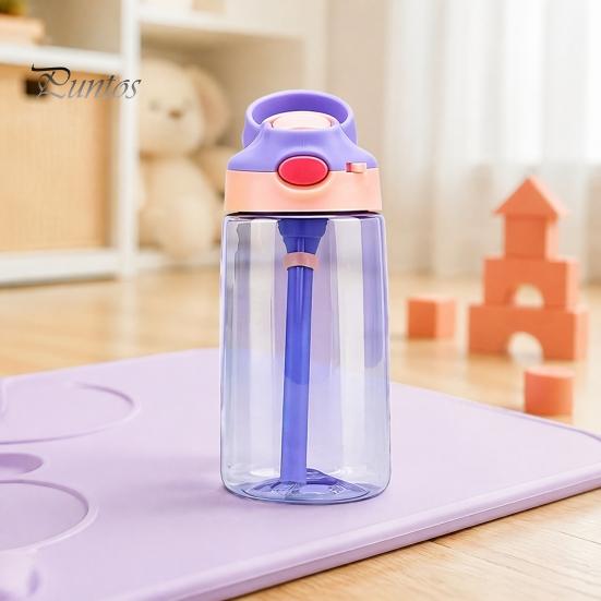 Leak Proof Training Cup for Kids Cartoon Sippy Cup, 470ml Water Bottle with Straw Adjustable Strap, Pop Up Portable Crossbody Drink Container Lid Flip