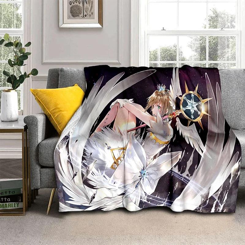 Sakura 3D Cute Card Captor Anime Cartoon Blanket,Soft Throw Blanket for Home Bedroom Bed Sofa Picnic Office Cover Blanket Kids