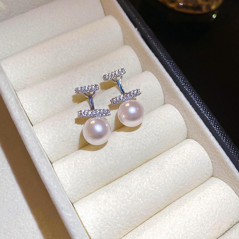 French Vintage Zircon Pearl Earrings - Elegant Retro Studs