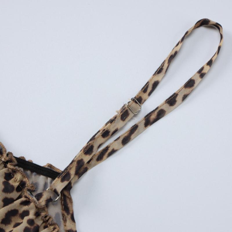 Leopard Print Ruffles Women Sexy 2 Piece Set Women Sexy Camis Bra Crop Tops + Low Waist Shorts Summer Holiday Beach Outfits Suit