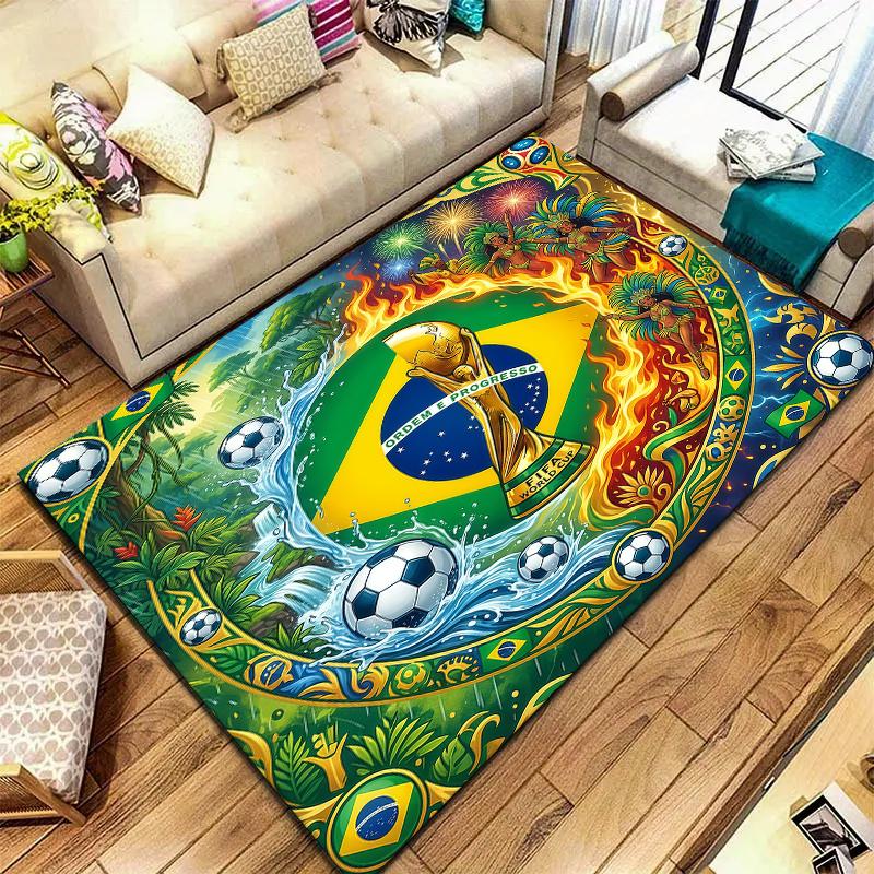 Tapete Quadrado com Padrão de Futebol da Copa do Mundo, Tapete de Área, Tapete para Sala de Estar, Quarto, Sofá, Sala de Brincar, Decoração, Tapete Antiderrapante, Presentes de Feriado e Aniversário