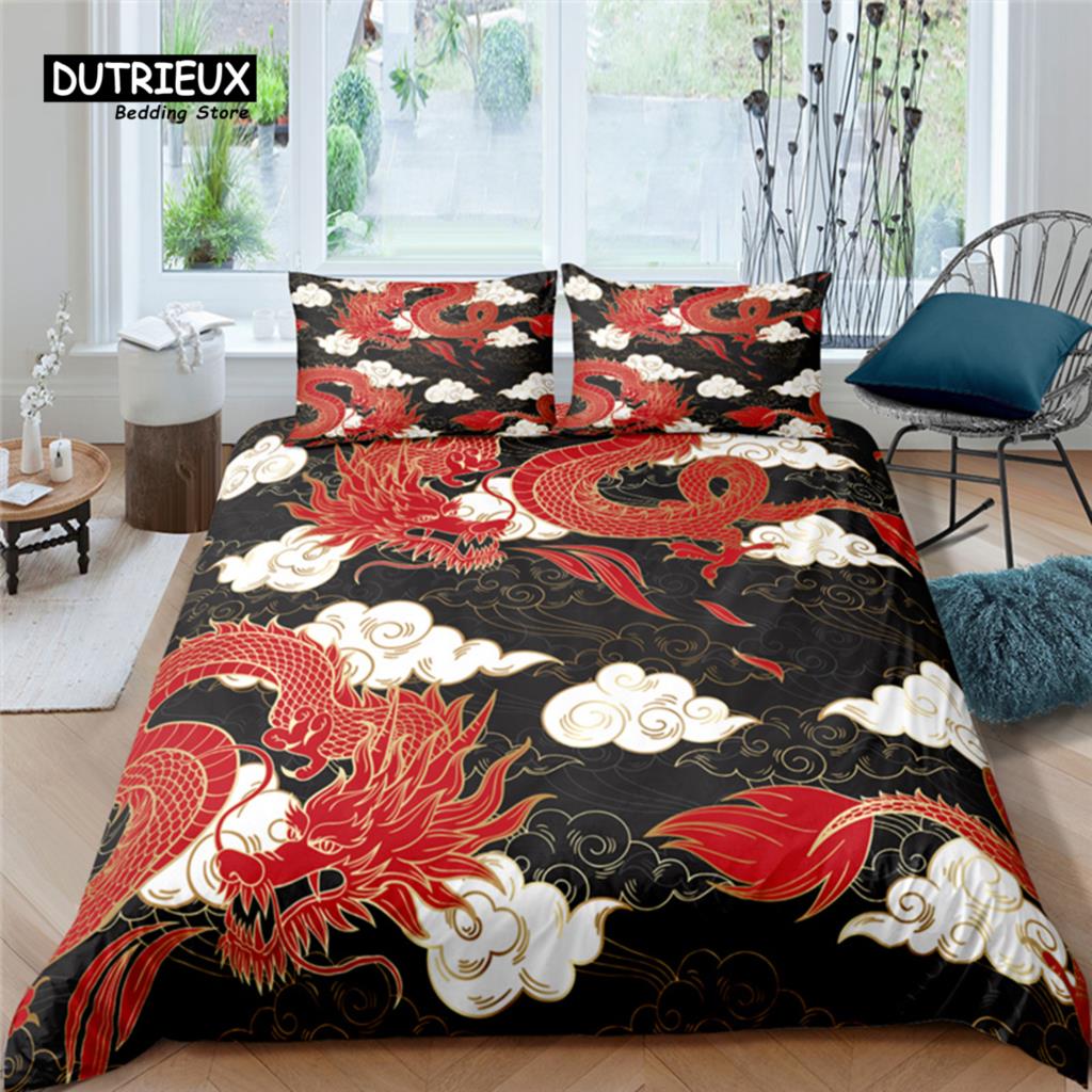 

Home Living Luxury Dragon Print 2/3Pcs Soft Duvet Cover PillowCase Queen and King Size Kids Bedding Set EU/US/AU Size EU single(135x200cm)