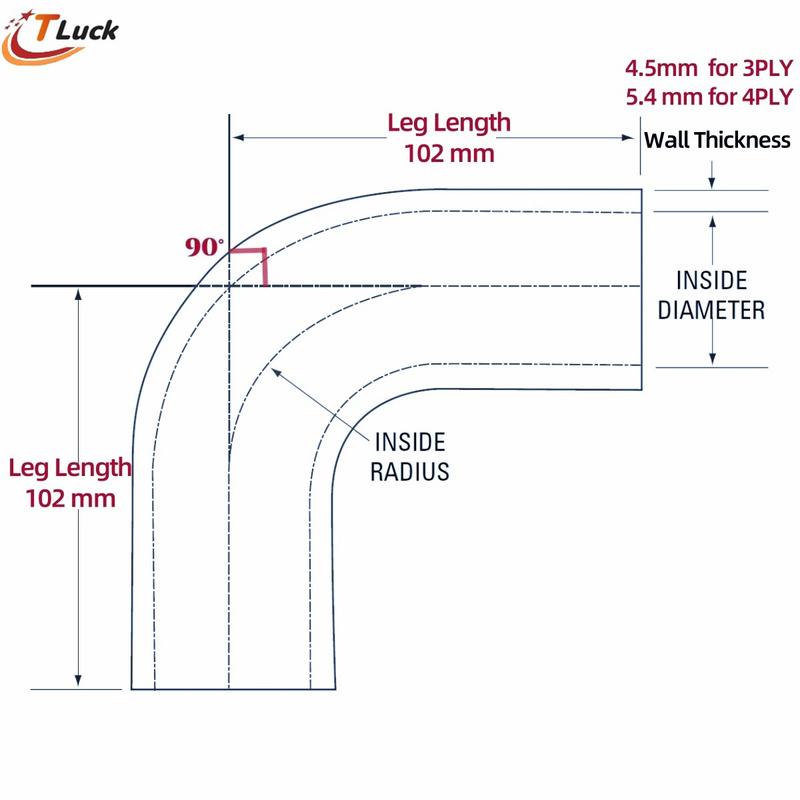 

90 degree Elbow Hose 90° Bend Silicone Pipe Connector Intercooler Tube ID 30 32 35mm 38mm 40mm 45 48 50 54 57mm 1PC with Clamps ID30mm 3PLY