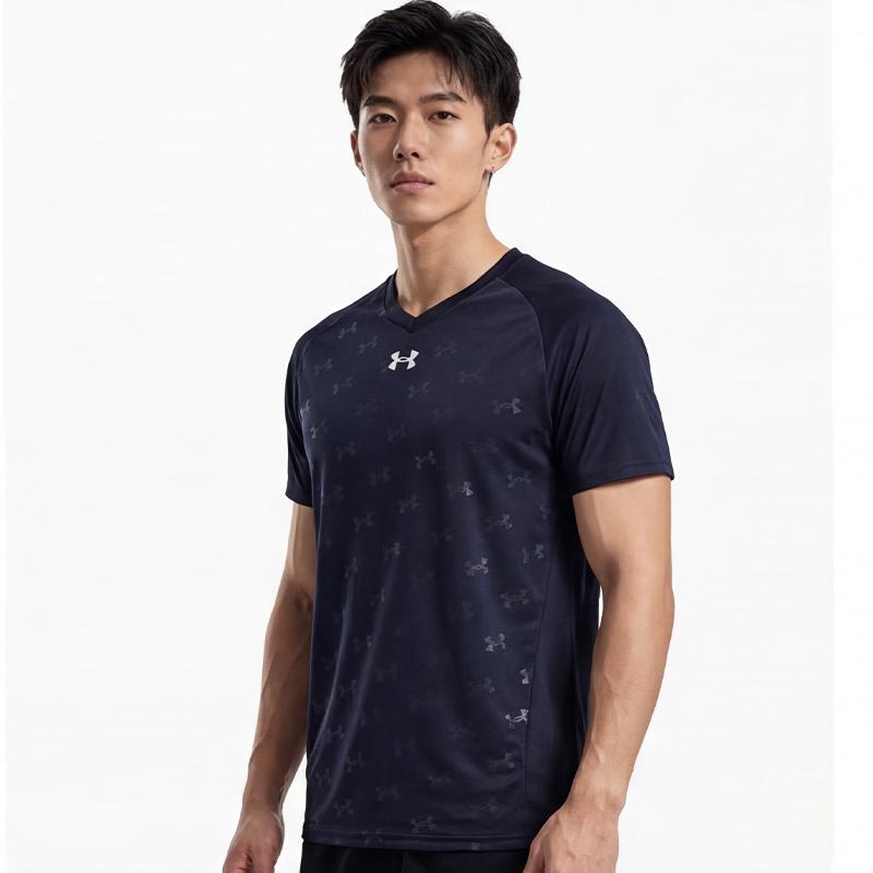 Under Armour Loose Fit V-Neck Quick-Dry Breathable Short Sleeve T-Shirt Unisex Tops Navy-Blue 21500531-409