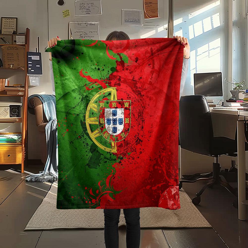 1PC Portugal National Football Team Patterned Flannel Blanket Suitable For All Seasons for Home Decor Warmth and Comfort Gifts Holiday Present