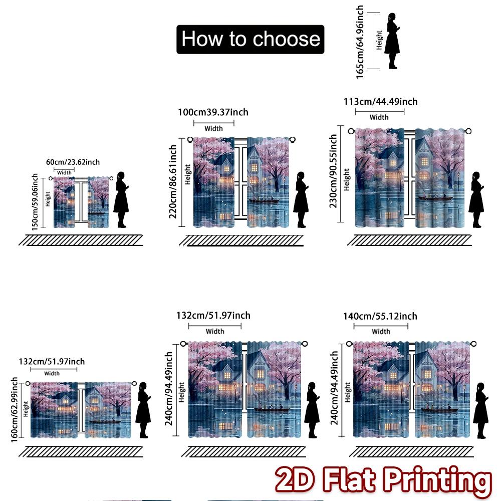 2pcs, 2D FLAT PRINTING Curtains (Without Rod) Fairy Cottage Halloween Festival Creative Curtains Durable Polyester Fabric