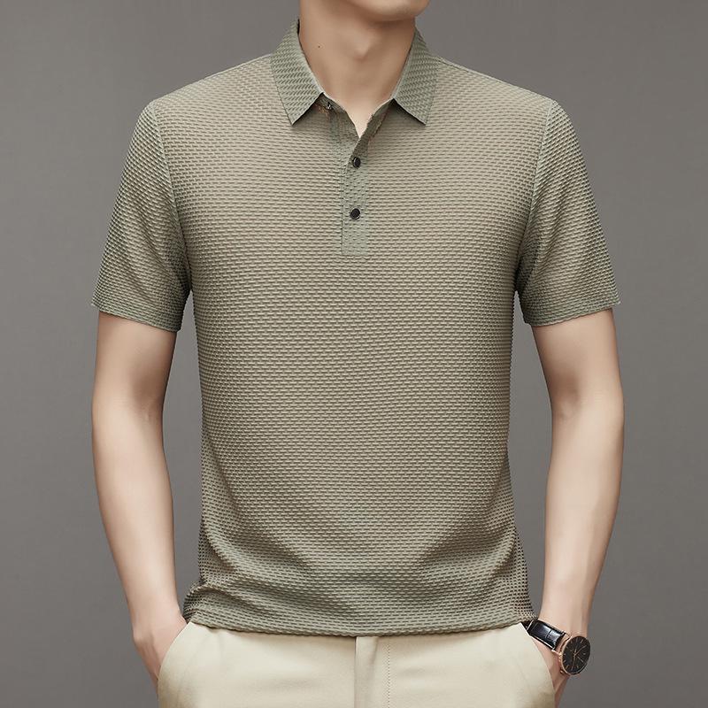 Herren Eis Seide Mesh Poloshirt - Kurzärmelig, Leicht, Sommeroberteil mit Hemdkragen