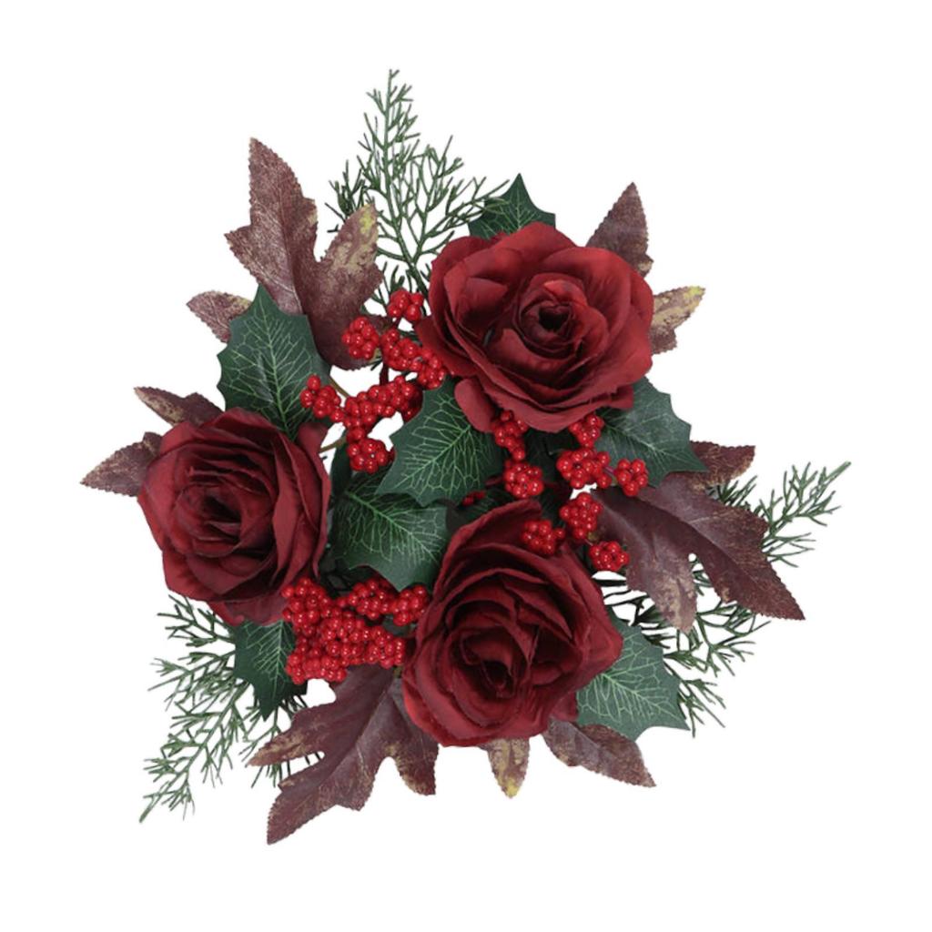 Christmas Candle Ring Wreath Party Artificial Rose Flower Candlestick Holder