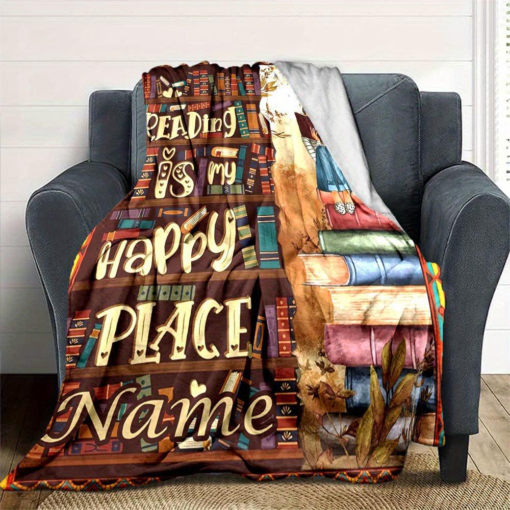 Reading Is My Happy Place Bookshelf Design Throw Blanket Perfect Home Decor And Gift For Book Loverst46