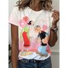 Womens Slim Fit Short Sleeve T-Shirt With 3D Cartoon Animal Print Digital Printing Casual Top