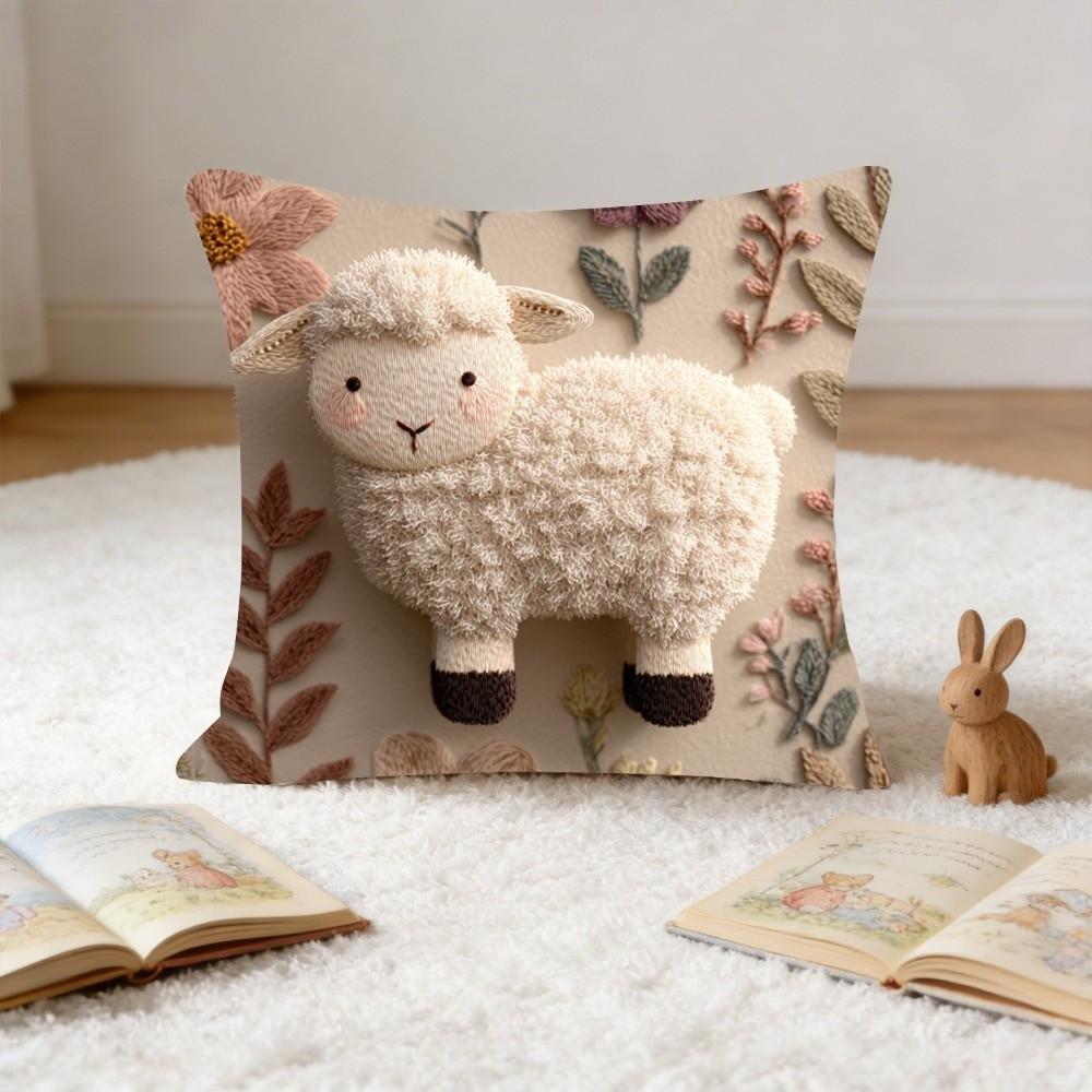 Cartoon Easter Pillow Cover 2D Flat Easter Theme Bunny Cushion Cover Skin Friendly Wear-resistant Throw Pillow Cover Study Room