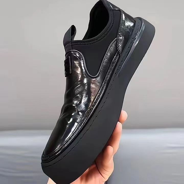 Loafers Men's 2025 Spring New Men's Shoes Platform Leather Shoes British Style Increase Round Head One Pedal Lazy Shoes Tide
