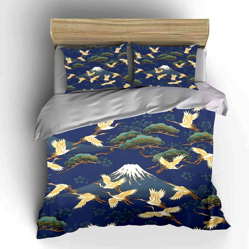 Elegant Crane Mountain Decor Set Soft Comfortable Duvet Cover Bedding Set Included 1*Duvet Cover & 2*Pillowcases, Gift