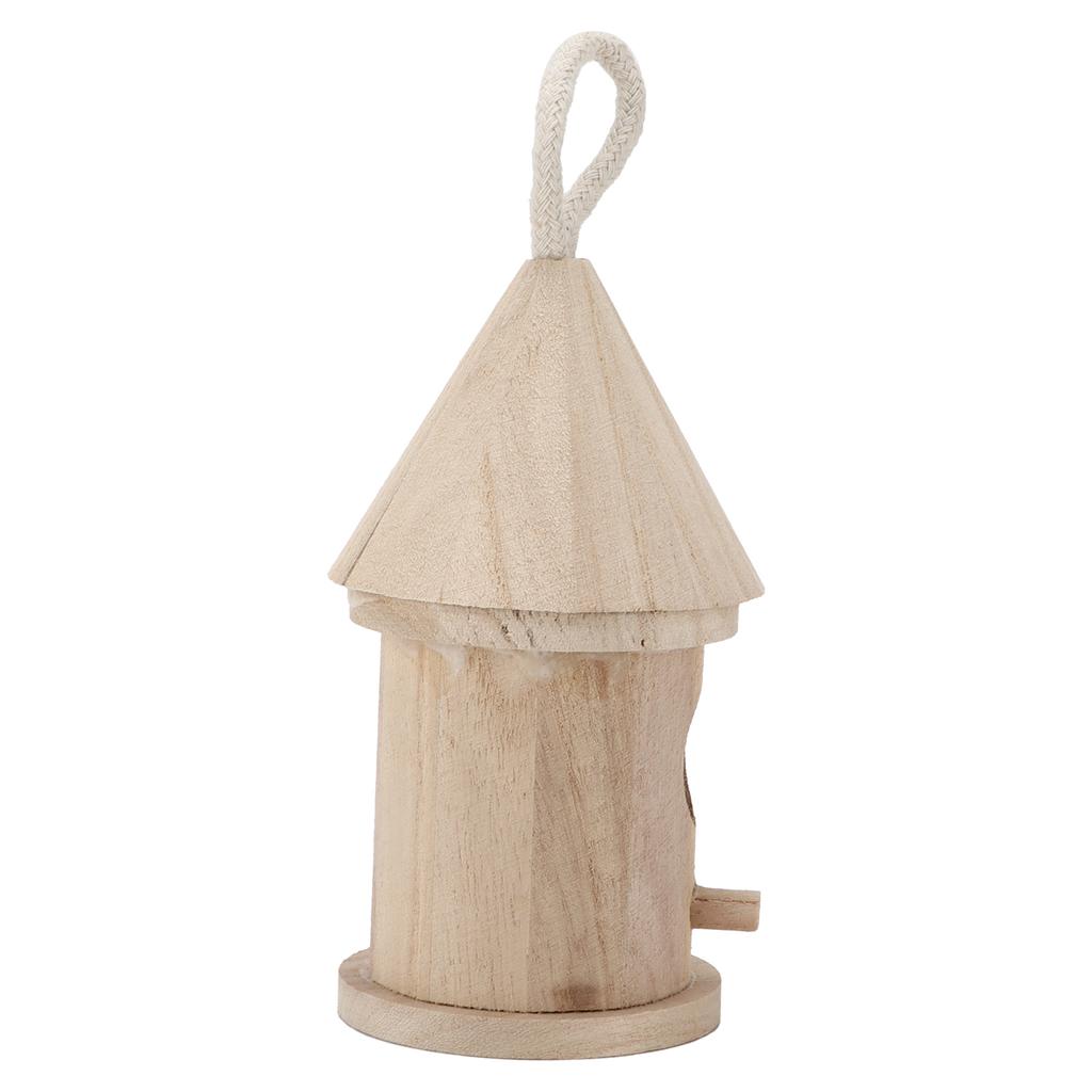 Small Hanging Bird House Wooden Round Bird Nest with Cotton Rope for Outdoor Garden Decoration