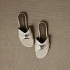 Krazing Pot Cow Skin Mules Summer Size 42 Low Heels Luxury Shoes Metal Decoration Women Superstar Women Peep Toe Slip on Sandals