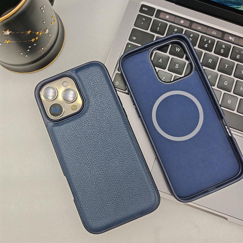 Fashion Magnetic Epsom Leather Case Wireless Charging Friendly Protective Cover for iPhone 17 16 Pro Max