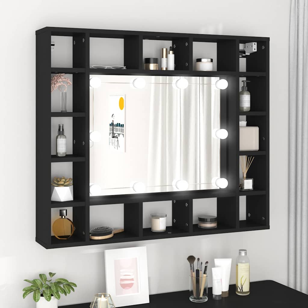 Vidaxl Armario Con Espejo E Iluminación Led, Negro, 91X15X76,5 Cm
