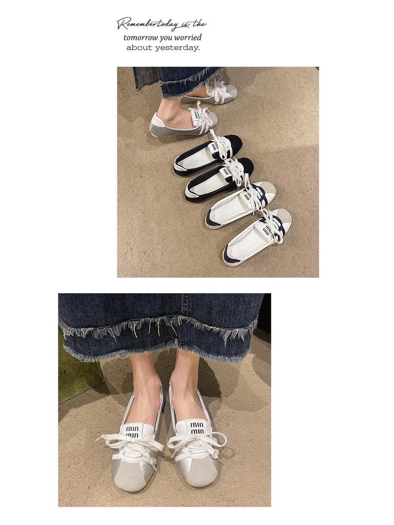 Women's French Ballet Flats: 2024 Summer Lace-up White Slip-on, Breathable Fashion Flats